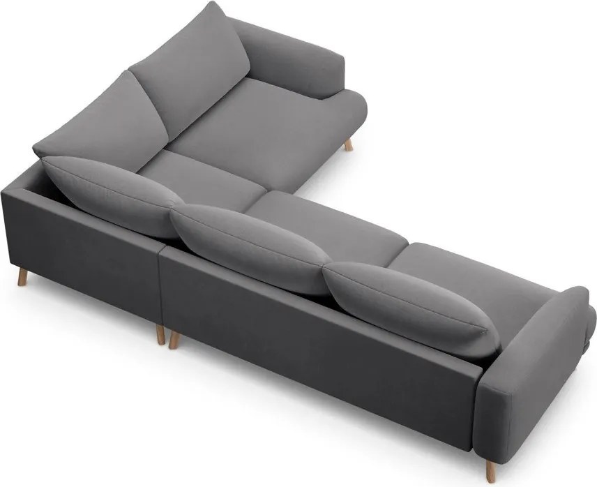 Szürke bársony sarokkanapé (jobb oldali-L alakú) Naomi – Micadoni