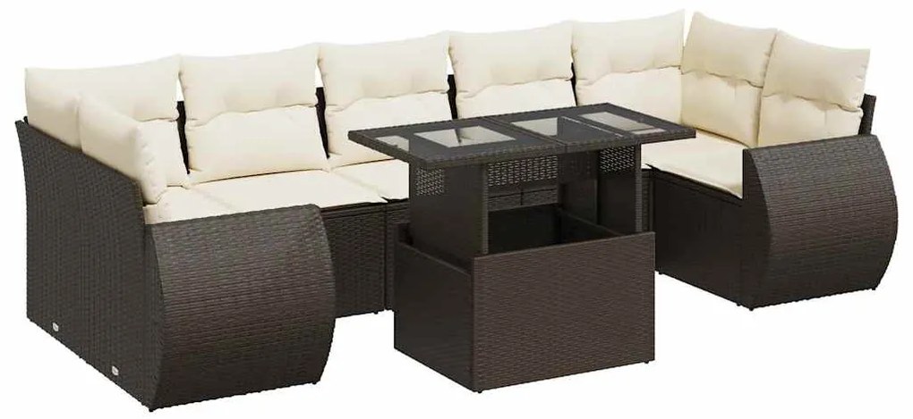 8 részes barna polyrattan kerti ülőgarnitúra párnákkal