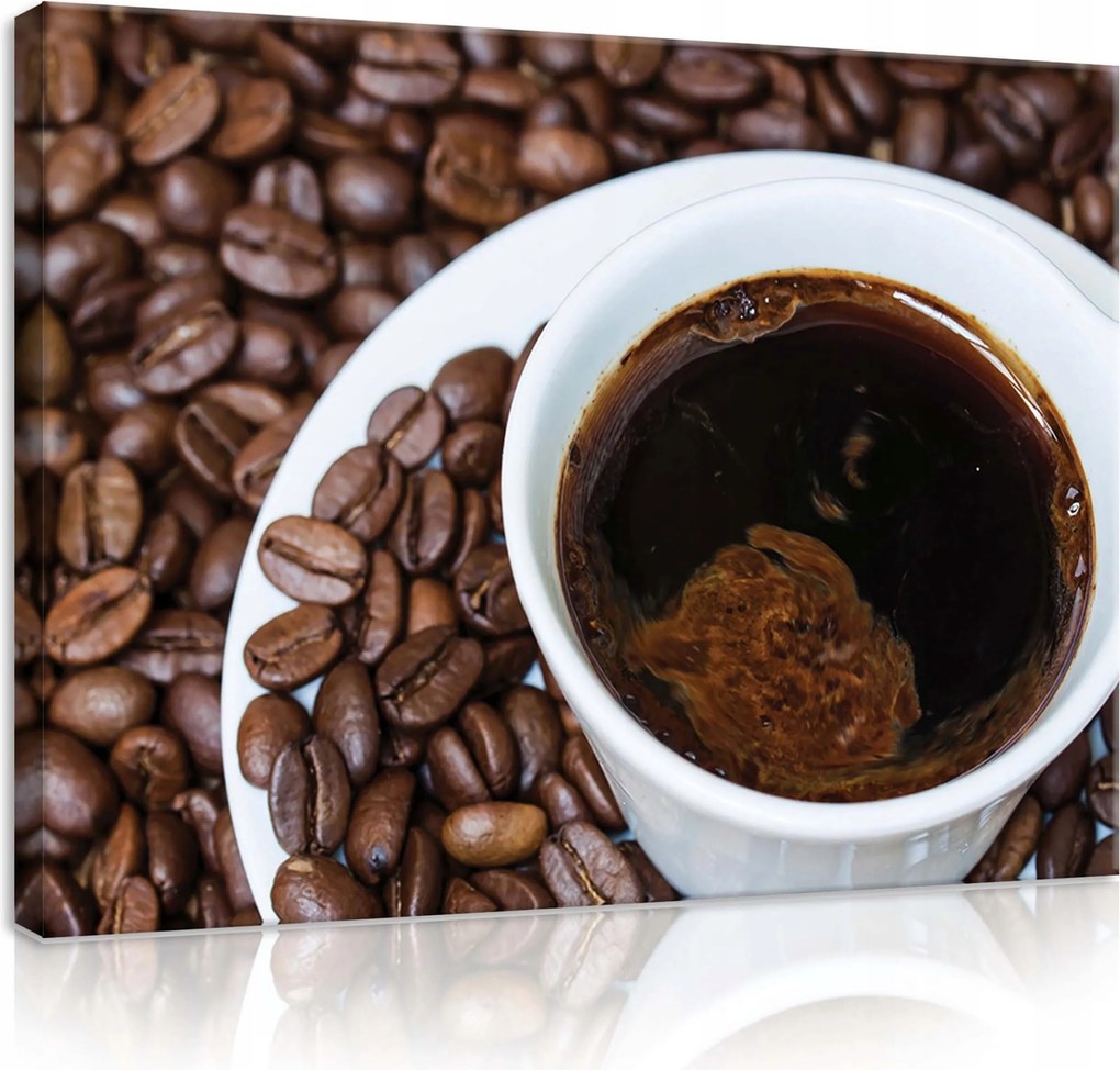 Vászonkép 80x60 Kávé szemes csésze ital reggel aroma csendélet