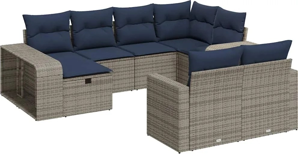 vidaXL 10 részes szürke polyrattan kerti ülőgarnitúra párnákkal