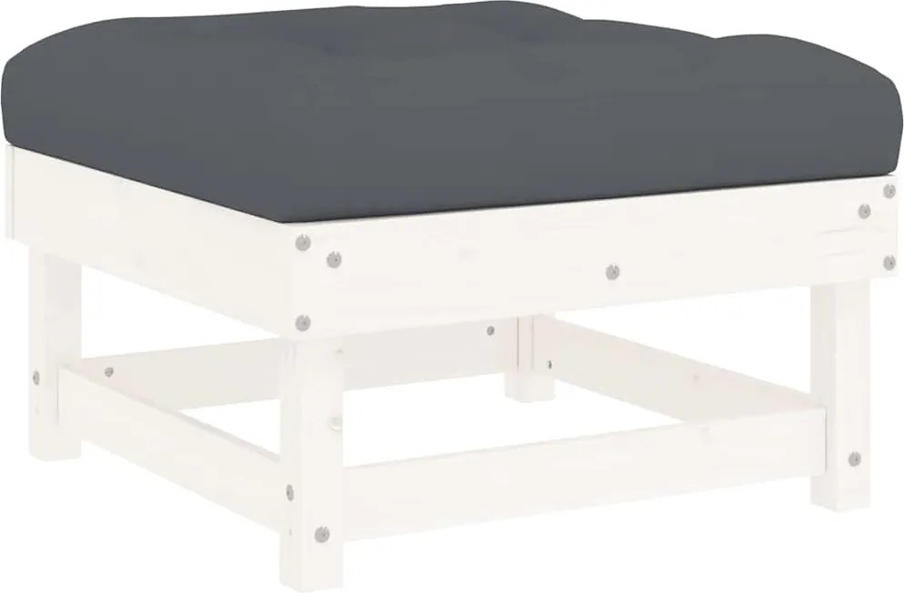 vidaXL fehér tömör fenyőfa kerti lábzsámoly párnával