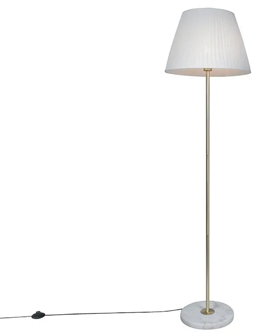 Retro állólámpa sárgarézzel és pliszé árnyékolóval krémszínű 45 cm - Kaso