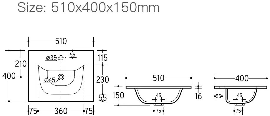 Eros SKY 3 - beépíthető mosdó - 51 x 40 cm