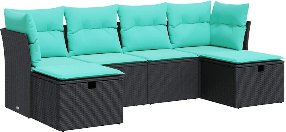 vidaXL 6 részes fekete polyrattan kerti ülőgarnitúra párnákkal