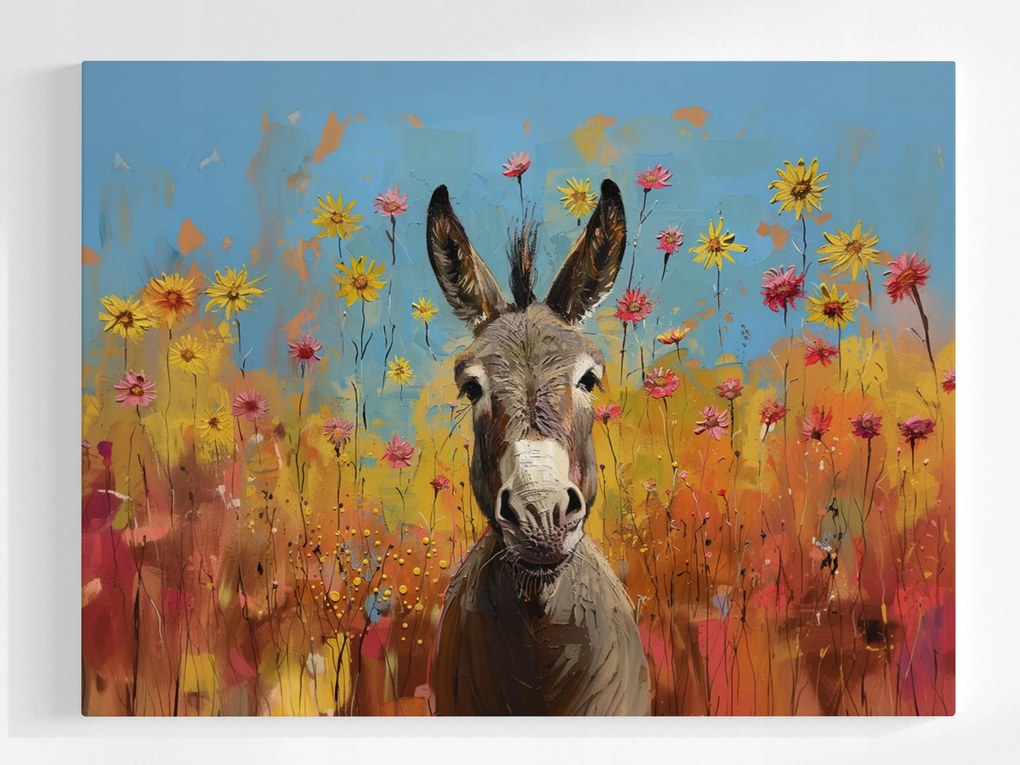 Poszter Állat Portré Szamár Rét Virágok 100x75