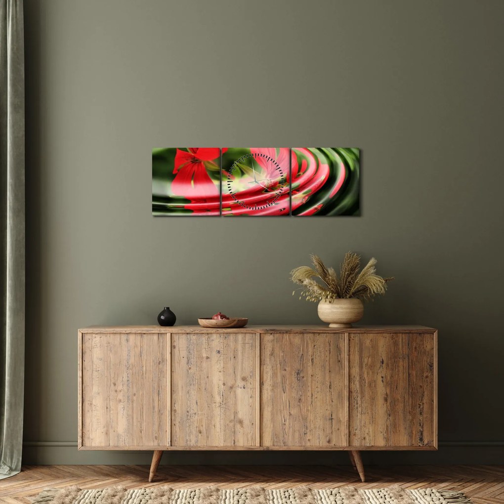 Absztrakt kép - virágok hullámokban (órával) (90x30 cm)