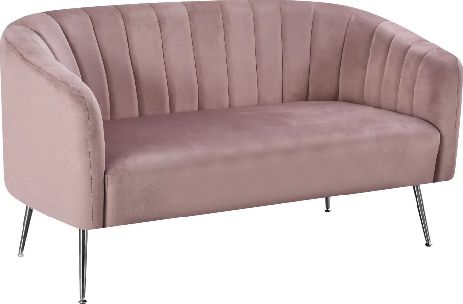 Design kétszemélyes kanapé, rózsaszín Velvet szövet/króm-ezüst, BAGY