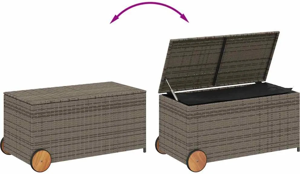 vidaXL szürke polyrattan kerti tárolóláda kerekekkel 190 L