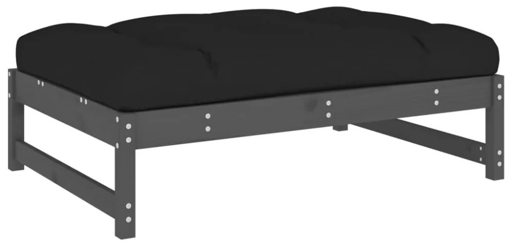 vidaXL szürke tömör fenyőfa kerti lábzsámoly párnával 120x80 cm