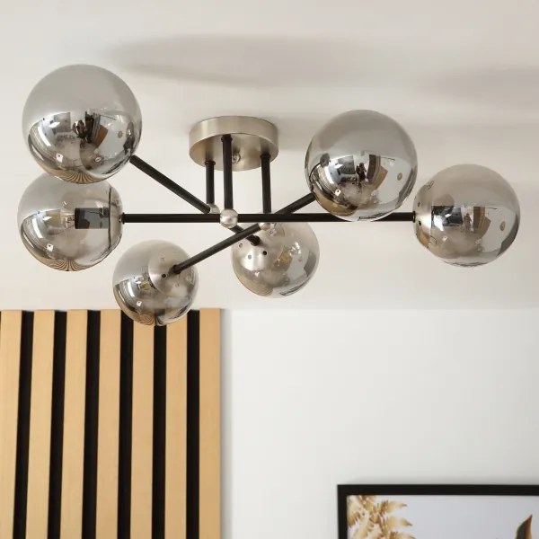 Brilagi - Felületre szerelhető csillár MALIVA 6xE14/15W/230V matt króm/füstszínű