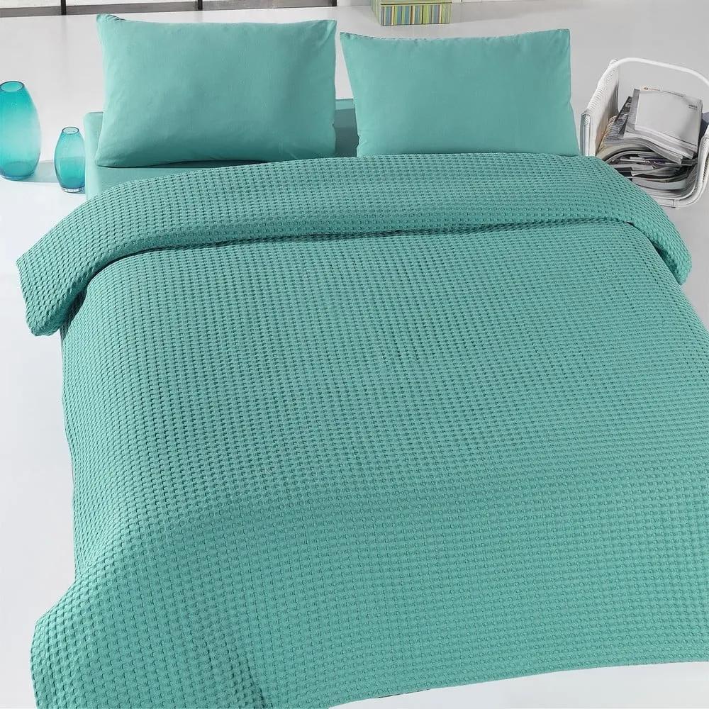 Green Pique zöld könnyű ágytakaró, 200 x 240 cm