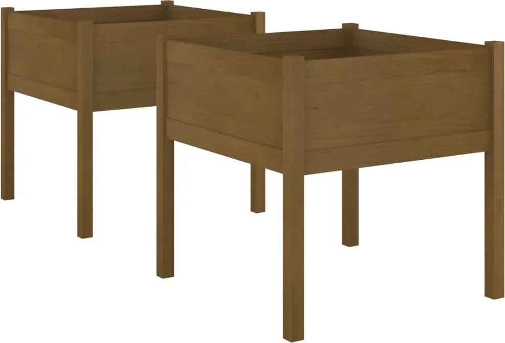 vidaXL 2 db mézbarna tömör fenyőfa kerti virágtartó 70 x 70 x 70 cm