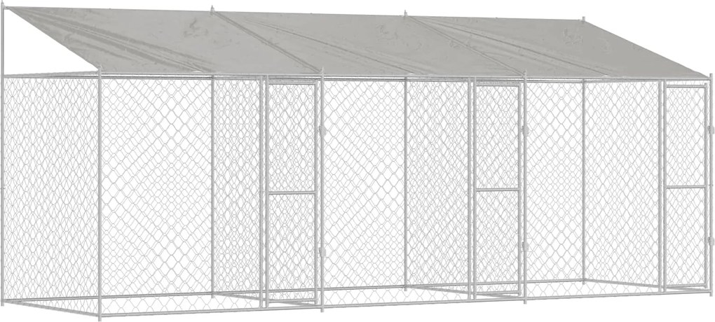 vidaXL Kutya ketrec tetővel Ezüst 600 x 200 x 256 cm Acél és PE