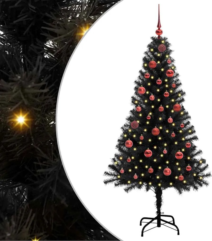 vidaXL Karácsonyfa 150 LED-del állvánnyal Fekete 150 cm PVC