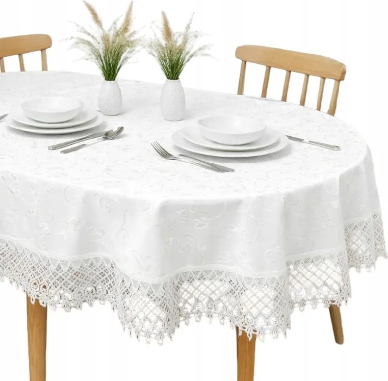 Abrosz Ovális asztalra Fehér ovális gipiur csipke 140X240 foltálló