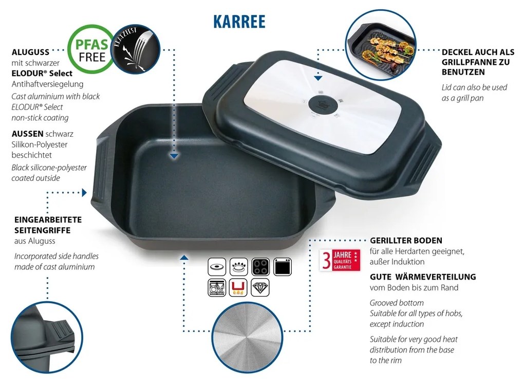 Elo 62042 Sütőedény grillfedéllel Karree 42 x 26cm