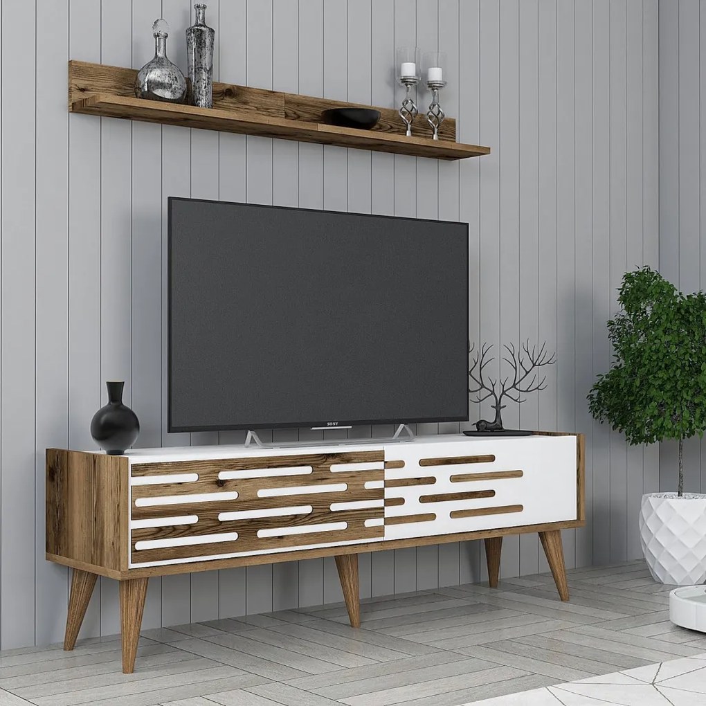 Valensiya TV-állvány, dió-fehér, 140 cm – TR845HCT5385