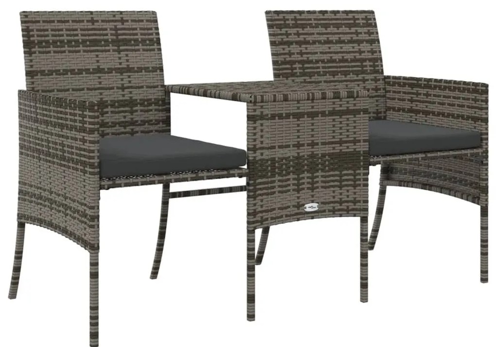 2 személyes szürke polyrattan kerti kanapé asztallal/székkel