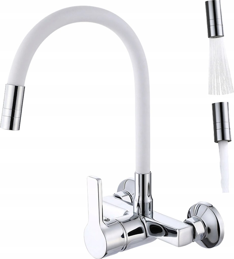 Konyhai Fali Csaptelep Fehér, Hajlékony Flexibilis Kifolyócsővel 2 Funkciós