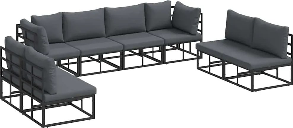 vidaXL Kerti Kanapé Szett párnával 8 pcs Fekete Alumínium