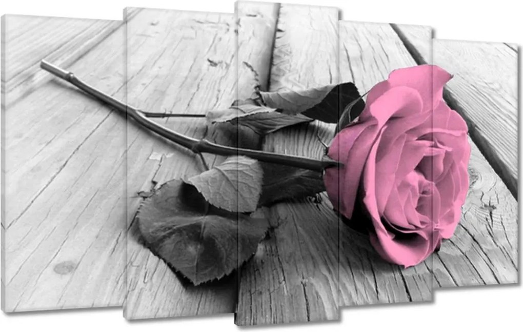 Vászonkép 100x60 Rózsa világos deszkákon