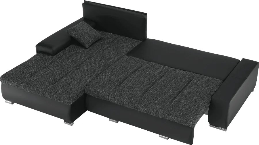 Sarokülőgarnitúra, fekete/fekete melír, TRAMP