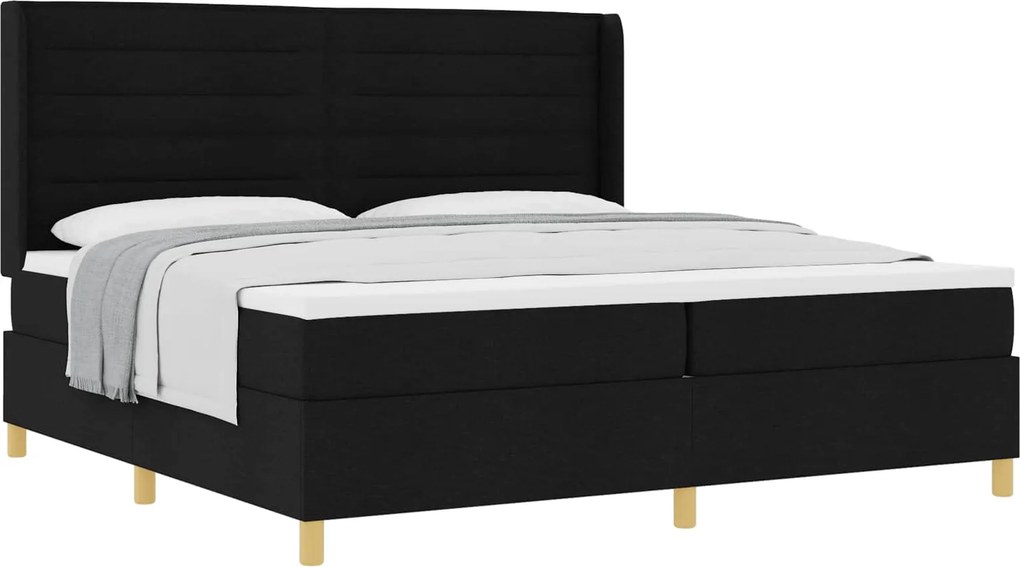 vidaXL Boxrugós ágy matracmal fejtámlával Fekete 200 x 200 cm szövet