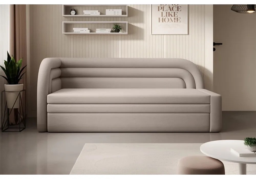 Bézs bársony kinyitható-tárolóhelyes kanapé bal oldali 223 cm Fabillo – ELTAP