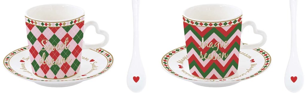 Karácsonyi Porcelán eszpresszó kávés csésze + alj kanállal 2 személyes díszdobozban Christmas Twist