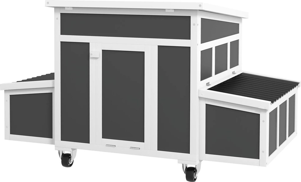 PawHut Fa Tyúkól 147x93,5x89,5 cm Kültéri Tyúkól Ablakos Ajtóval, Kivehető Tálcával és Röppentyűkkel 1-6 Tyúk Számára Sötétszürkében | Aosom