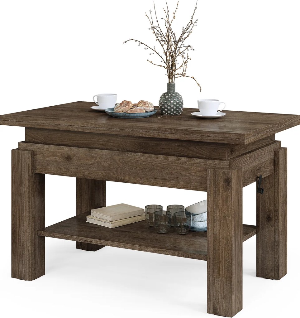 Mazzoni BRAWO Elegáns Dió - NYITHATÓ/MAGASÍTHATÓ DOHÁNYZÓASZTAL POLCCAL ÉTKEZŐASZTALKÉNT IS HASZNÁLHATÓ