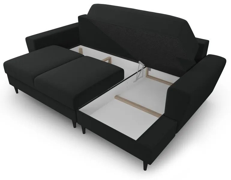 Fekete bársony kinyitható tárolóhelyes sarokkanapé (jobb oldali-heverő résszel) Kyoto – Cosmopolitan Design