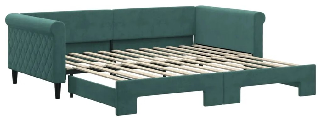 sötétzöld kihúzható bársony heverő 100 x 200 cm