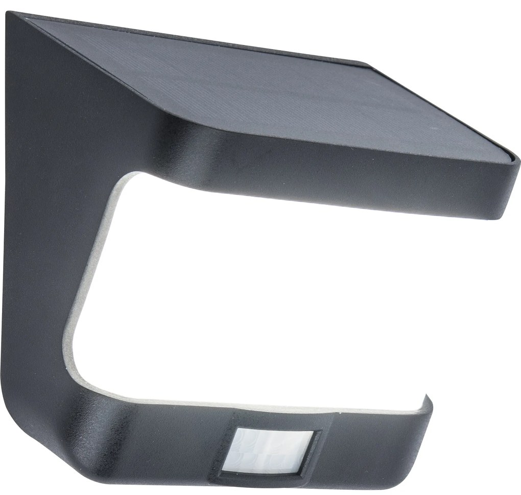 LUTEC TRY LED KÜLTÉRI NAPELEMES FALI LÁMPA 8W 500LM 5000K IP54 MOZGÁSÉRZÉKELŐS 11,8X6,9X12,5CM FEKETE