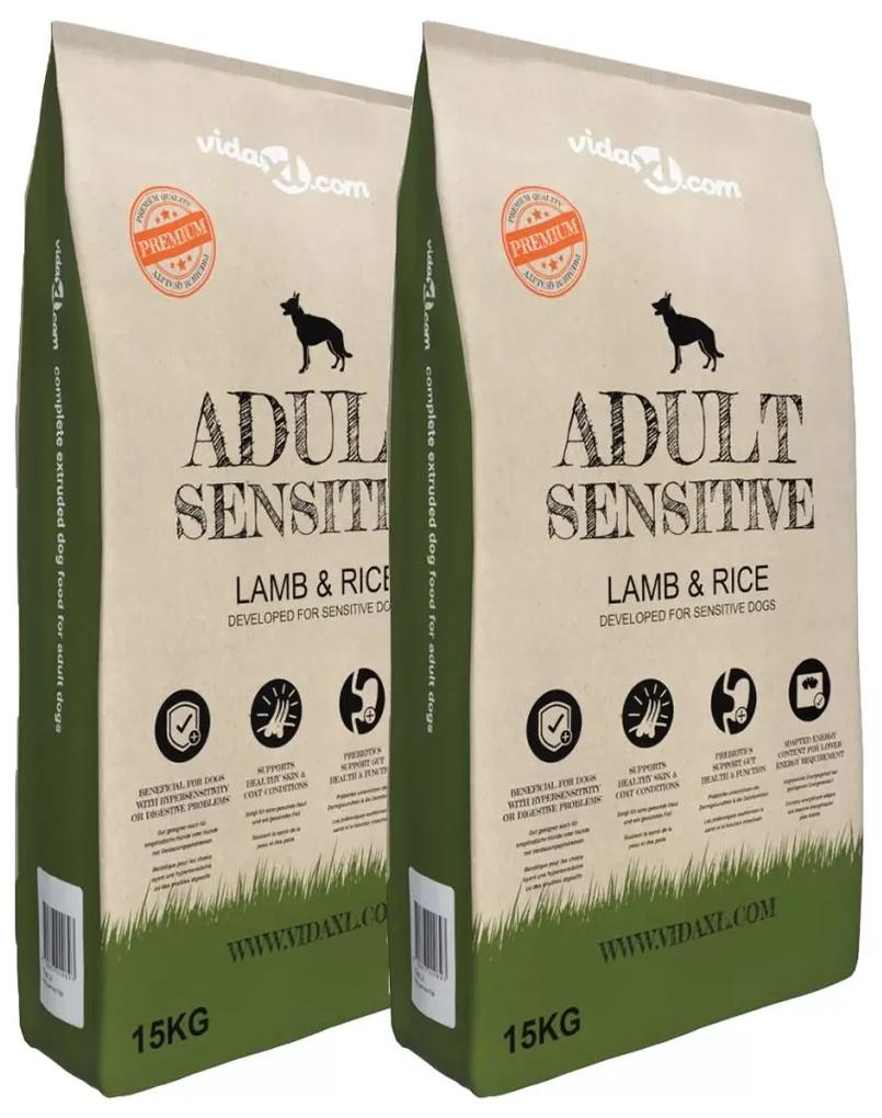 vidaXL 2 db „Adult Sensitive Lamb &amp; Rice” prémium száraz kutyatáp 30 kg