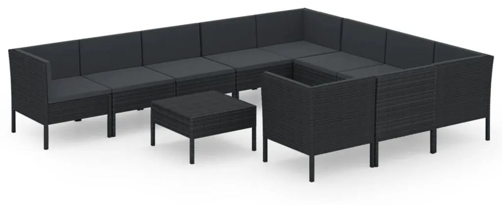 vidaXL 11 részes fekete polyrattan kerti ülőgarnitúra párnákkal