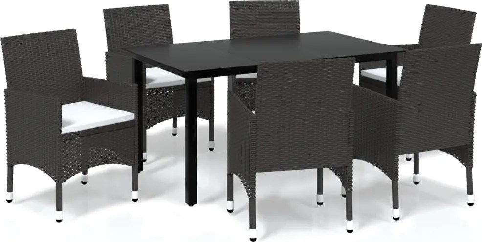 vidaXL 7 részes barna polyrattan kerti étkezőgarnitúra párnákkal
