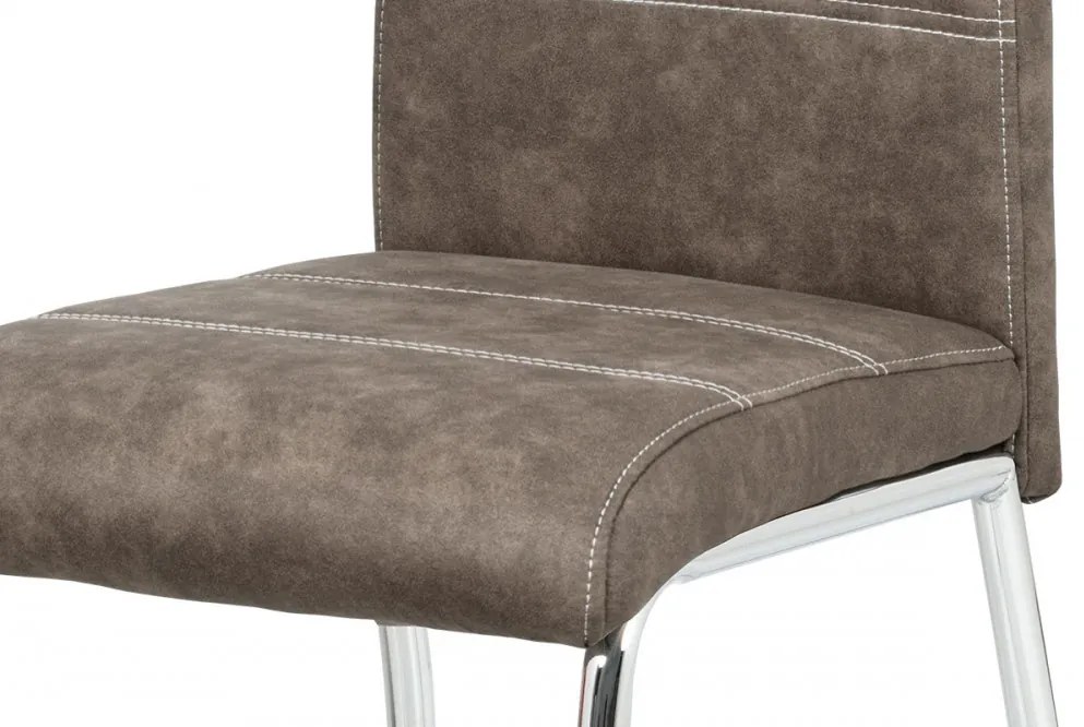 Scaun modern de dining maro cu picioare cromate HC-486