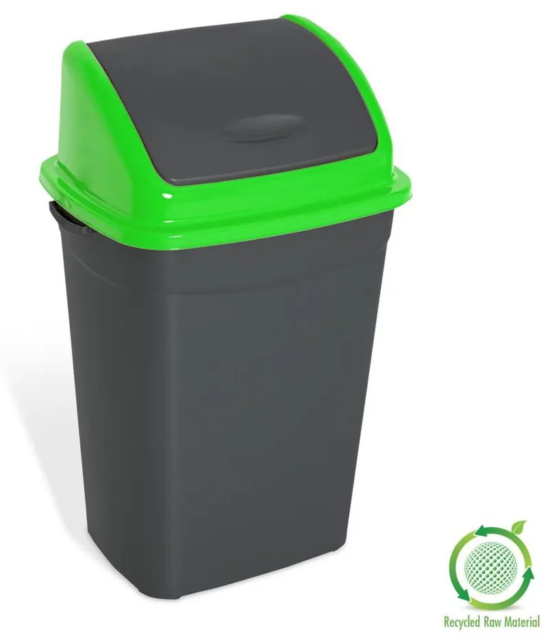 Billenőfedeles szemetes kuka, műanyag, antracit/zöld, 50 L