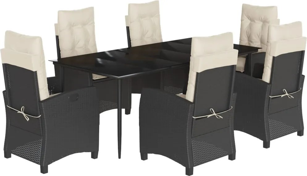 vidaXL 7 részes fekete polyrattan kerti étkezőgarnitúra párnával