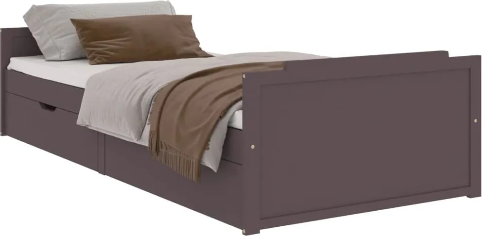 vidaXL sötétbarna tömör fenyőfa ágykeret fiókkal 90 x 200 cm