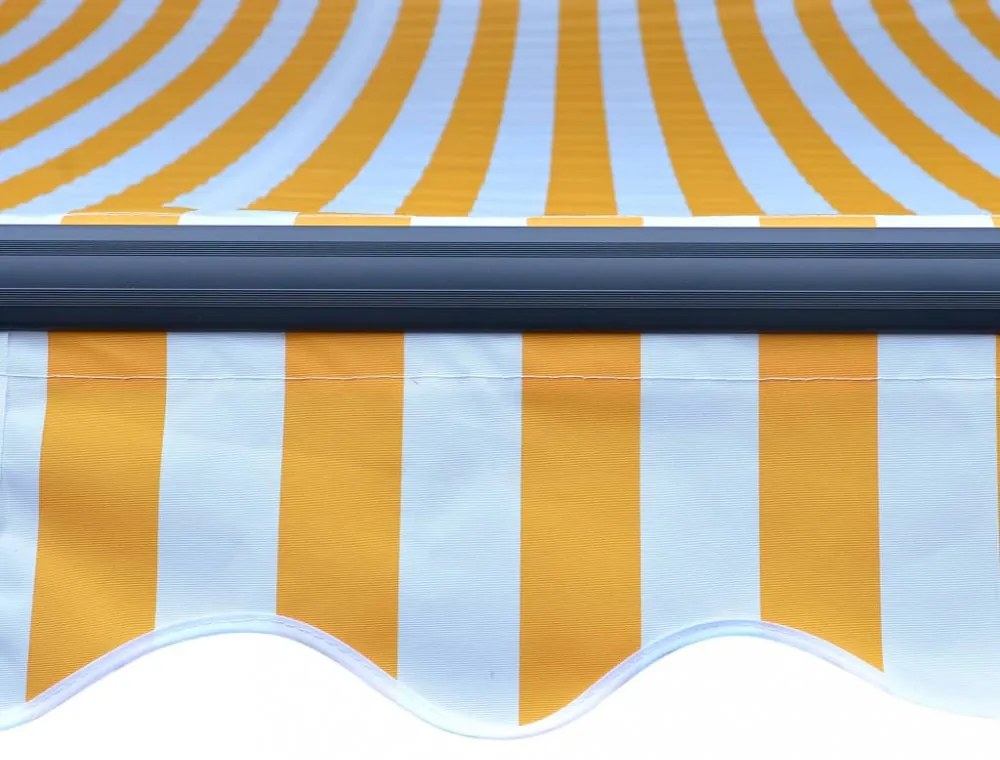 sárga és fehér kézzel kihúzható LED-es napellenző 300 x 250 cm