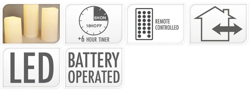 Kültéri LED villogó gyertya szett, 3 db, krémszínű