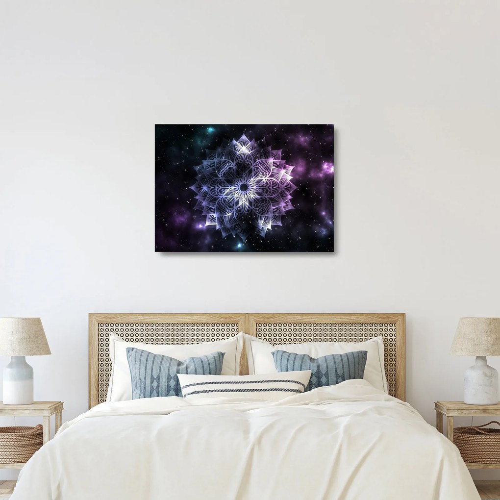 Kép - Lótusz mandala az űrben (üvegen) (70x50 cm)