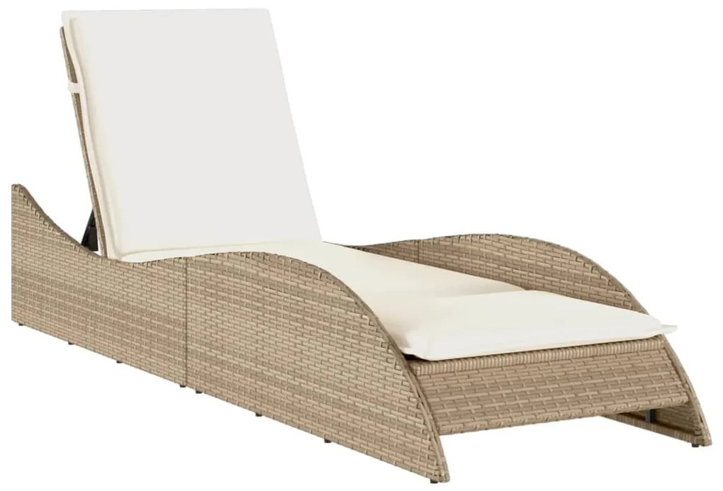 Bézs polyrattan napozóágy párnával 60x205x73 cm
