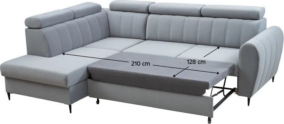 Kinyitható ülőgarnitúra, világosszürke, balos, KORIO L