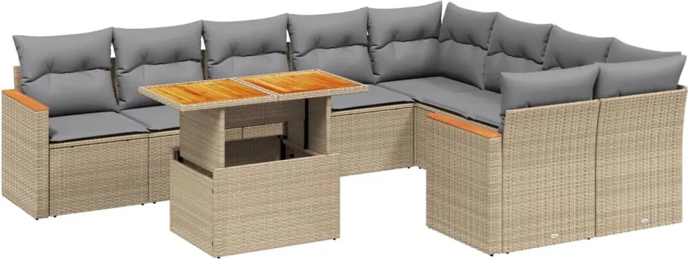 vidaXL 10 részes bézs polyrattan kerti ülőgarnitúra párnával