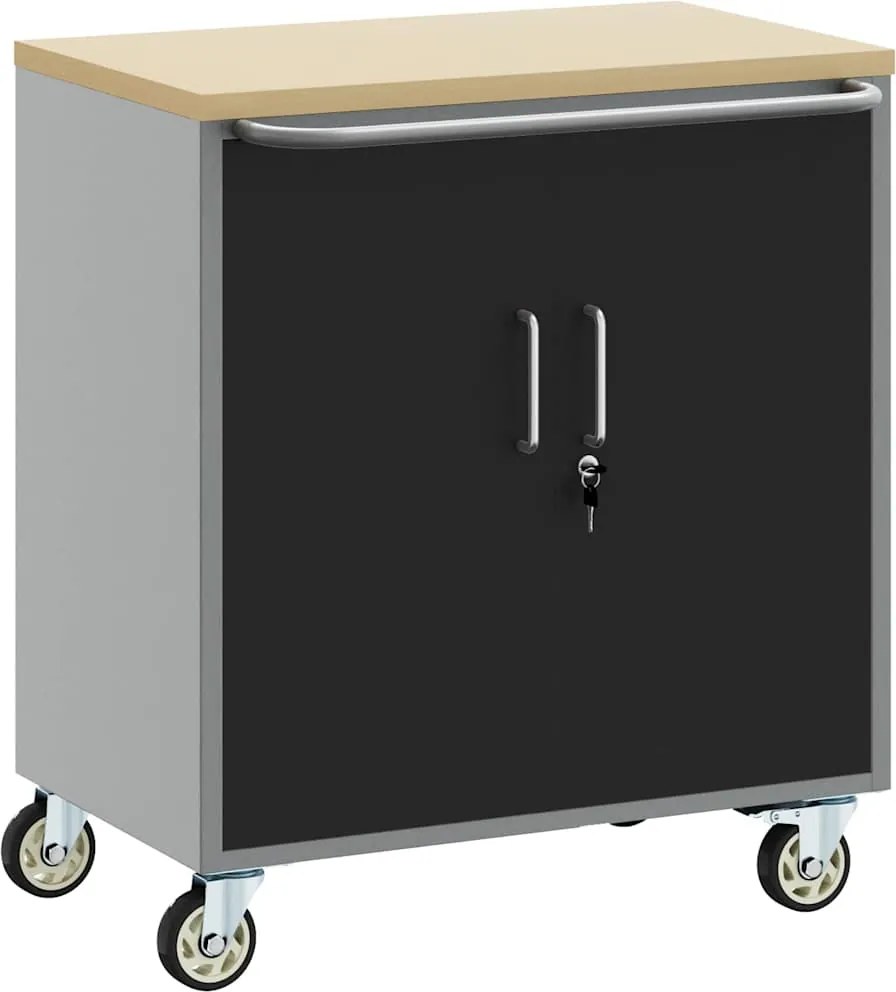 vidaXL Műhelypad Fekete és Szürke 75 x 45 x 85 cm Műszaki fa és acél