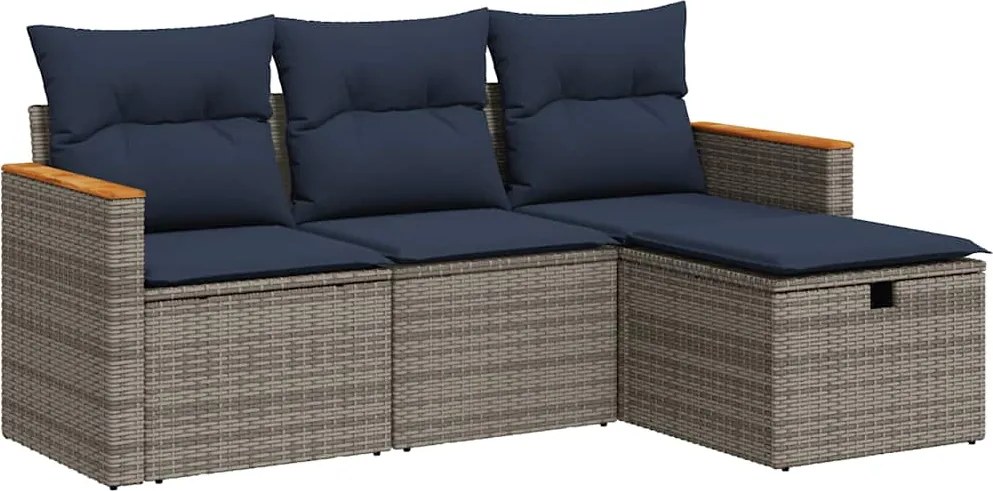 vidaXL 4 részes szürke polyrattan kerti ülőgarnitúra párnákkal