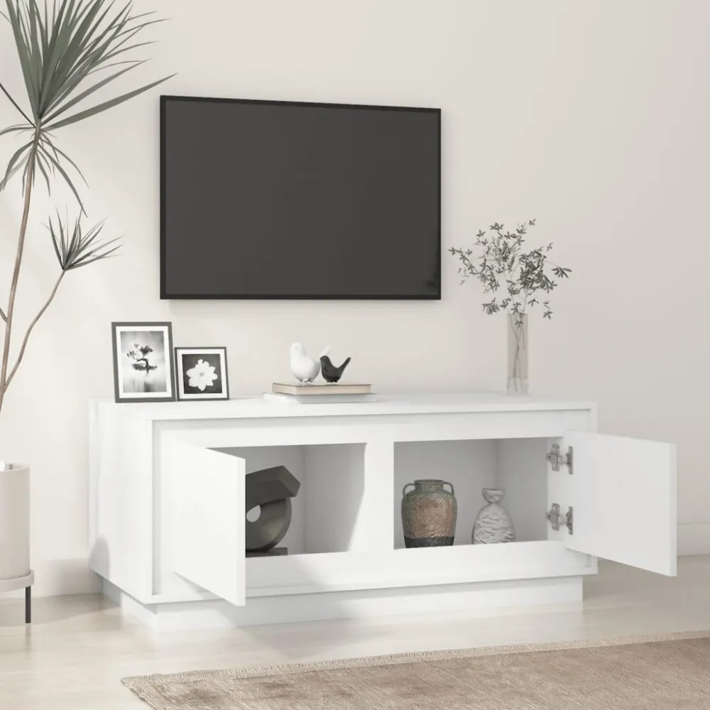 magasfényű fehér szerelt fa dohányzóasztal 102 x 50 x 44 cm